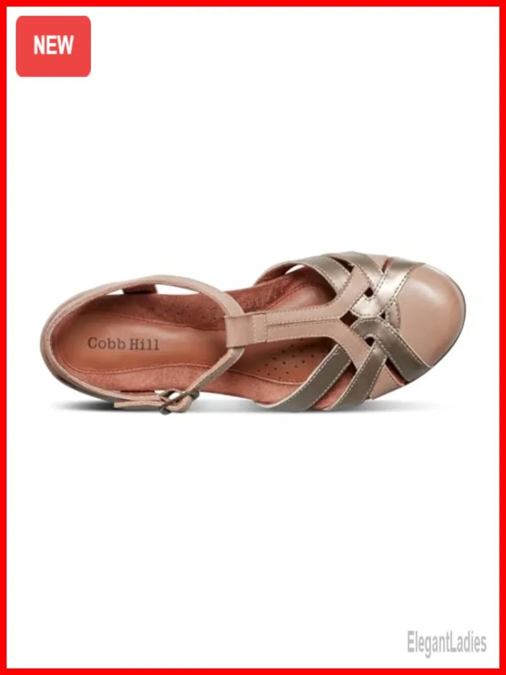 Leather Wedge Sandals with T-Strap and Buckle Closure - Casual Dress